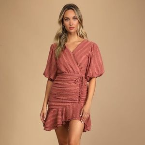Lulus Cherish This Moment Rusty Rose Ruched Asymmetrical Mini Dress